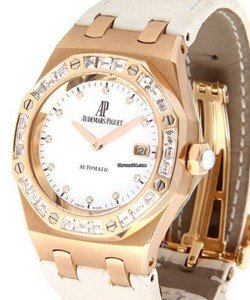 Royal Oak Lady's Cortina with Baguette Diamond Bezel Rose Gold on Strap with Silver Dial