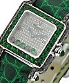 Happy Sport Square 5 Floating Emeralds WG-Diamonds-Emeralds on Strap with Diamond Pave Dial