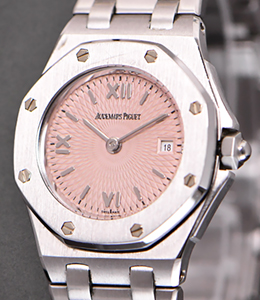 Royal Oak Offshore Ladys 27mm Steel on Bracelet with White and Pink Textured Dial