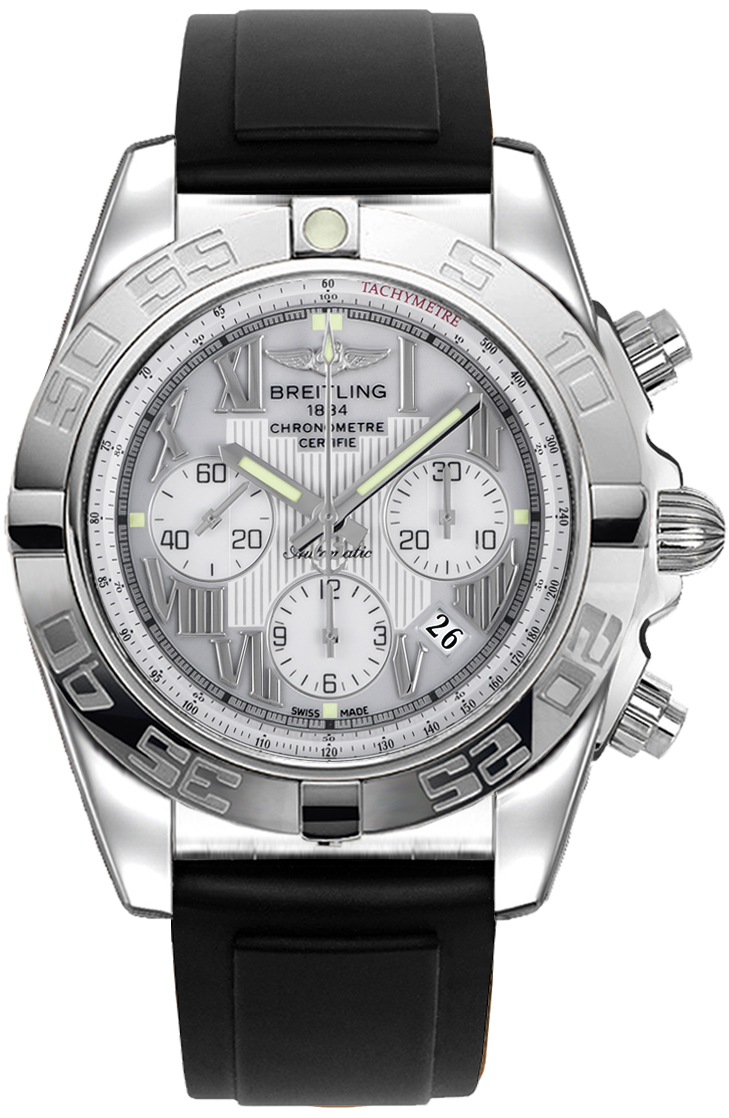 Chronomat 44 Automatic in Steel on Black Diver Pro Rubber Strap with Silver Roman Dial