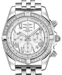 Chronomat 44 Automatic in Steel with Diamond Bezel on Steel Bracelet with White Dial