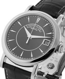 Calatrava 5153G-001 in White Gold on Black Crocodile Leather Strap with Black Dial 