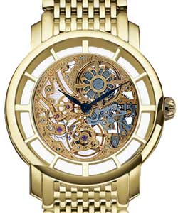 Lady's Ultra Thin Complicated Watch Yellow Gold on Bracelet with Skeleton Dial