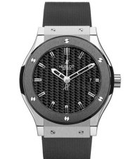 Classic Fusion 45mm in Zirconium with Ceramic Bezel on Black Rubber Strap with Black Carbon Dial