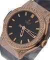 Classic Fusion in Rose Gold with Diamond Bezel on Black Rubber Strap with Black Stick Dial