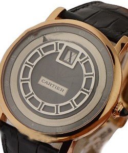 Rotonde de Cartier Jumping Hours in Rose Gold On Brown Leather with Slate Dial
