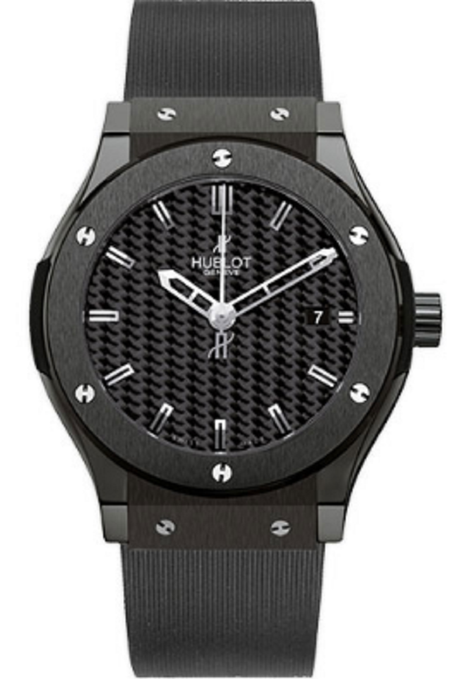 Classic Fusion 42mm Black Magic in Black Ceramic on Black Rubber Strap with Carbon Black Dial
