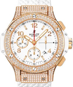 Big Bang 41mm in Rose Gold with Diamond Bezel  on White Rubber Strap with White Dial