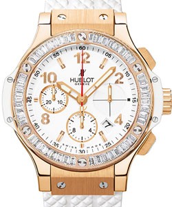 Big Bang 41mm in Rose Gold with Baguette Diamond Bezel on White Rubber Strap with White Dial