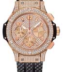 Big Bang 41mm in Rose Gold with Pave Diamond Bezel on Black Rubber Strap with Pave Diamond Dial