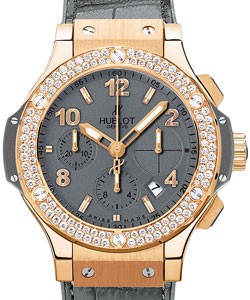 Big Bang 41mm Earl Grey in Rose Gold with Diamond Bezel on Grey Leather Strap with Tantalum Grey Dial