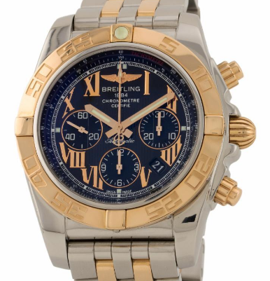 Chronomat B01 Chronograph in Steel with Rose Gold Bezel on Steel and Rose Gold Bracelet with Black Roman Dial