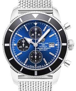 Superocean Heritage 46mm Chronograph in Steel on Bracelet with Blue Dial and Black Bezel