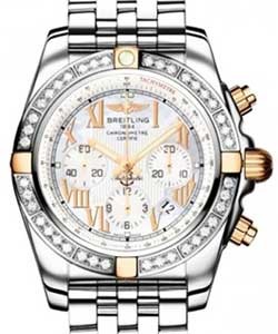 Chronomat B01 in Steel and Rose Gold with Diamond Bezel on Steel and Rose Gold Bracelet with White MOP Roman Dial