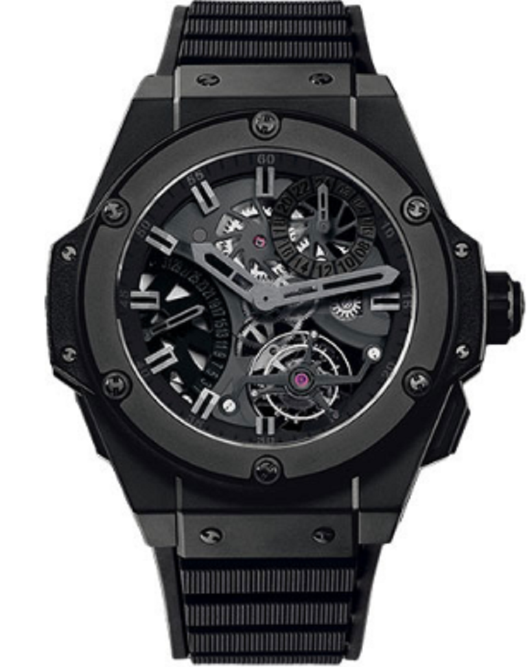 King Power Tourbillon GMT All Black 48mm in Black Ceramic on Black Rubber Strap with Black Dial