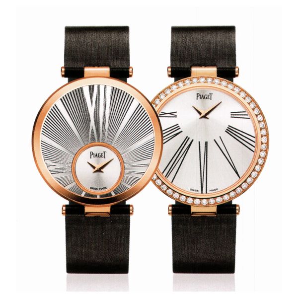 Limelight Twice Reversible Watch in Rose Gold with Diamond Bezel on Brown Satin Strap with Silver Dial