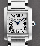 Tank Francaise Small Size in Steel on Steel Bracelet with Silver Dial