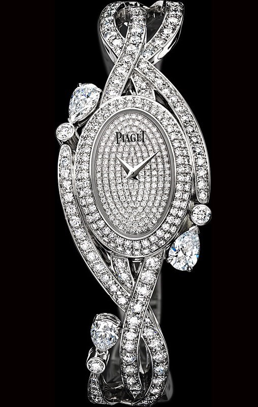 Limelight Jazz Party Cuff Watch in White Gold with Diamond Bezel on White Gold Diamond Bracelet with Pave Diamond Dial