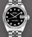 Mid Size 31mm Datejust in Steel with Fluted Bezel on Steel Jubilee Bracelet with Black Diamond Dial