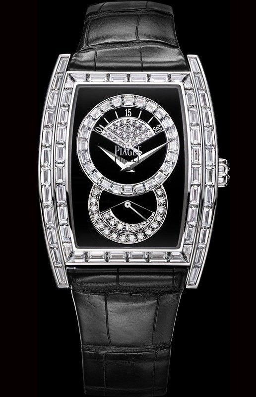 Limelight Tonneau Retrograde in White Gold with Baguette Diamond Bezel on Black Crocodile Leather Strap with Onyx Diamond Dial