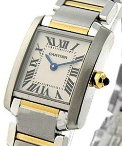 Tank Francaise Small Size in 2 - Tone On Steel and Yellow Gold Bracelet with Silver Dial