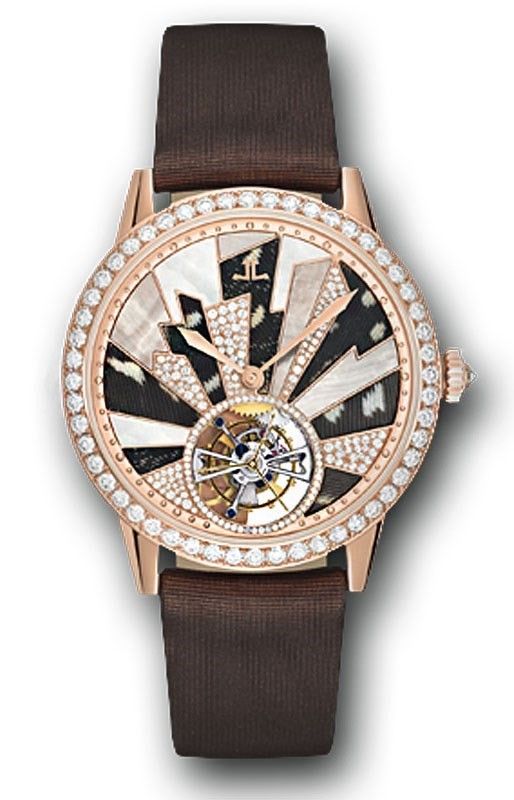 Master Tourbillon Wild in Rose Gold with Diamond Bezel on Brown Satin Strap with MOP and Diamond Dial