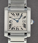 Tank Francaise Mid Size in Steel on Steel Bracelet with White Roman Dial