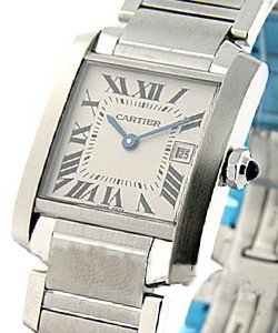 Tank Francaise Mid Size in Steel on Steel Bracelet with White Roman Dial