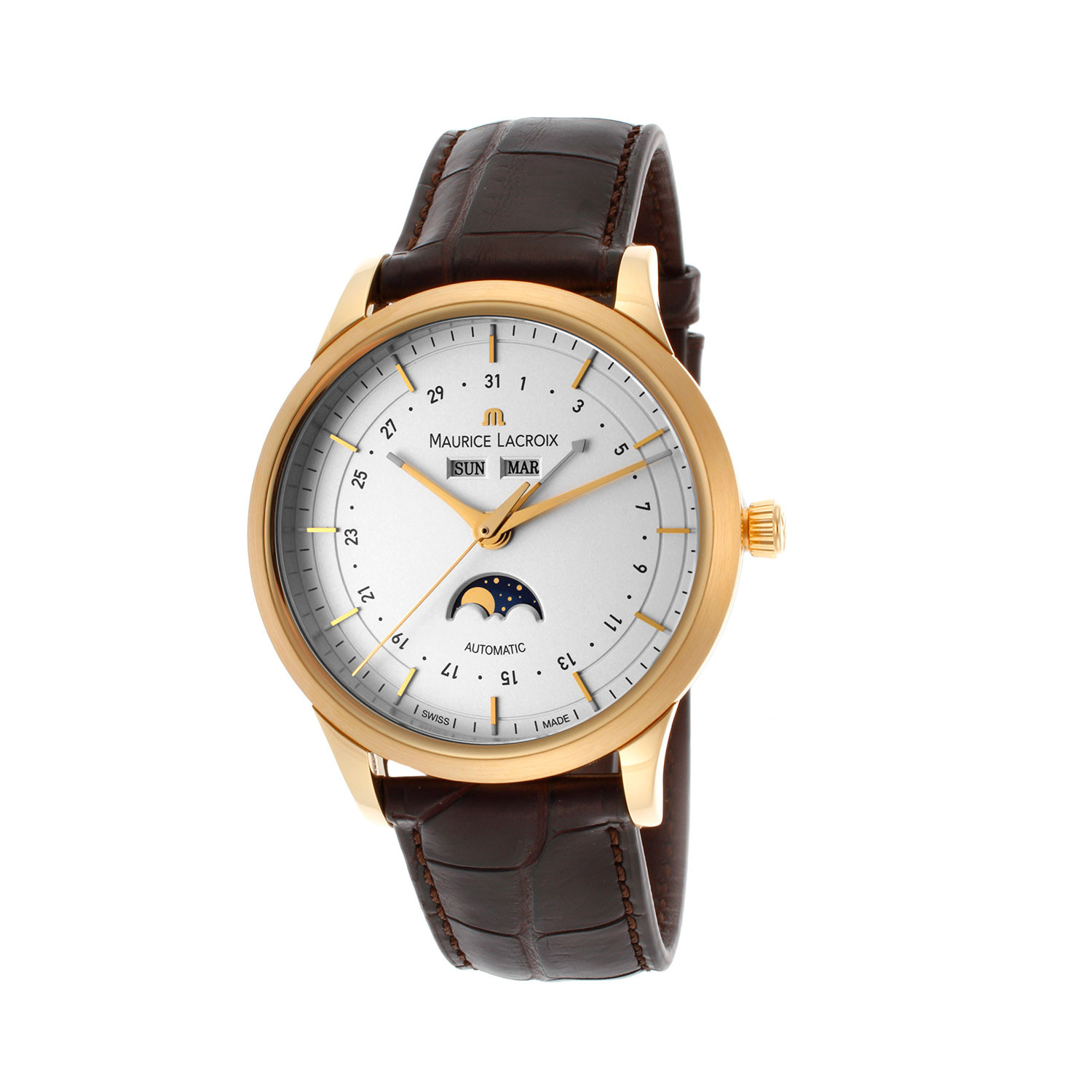 Les Classiques Phase de Lune in Yellow Gold on Brown Alligator Leather Strap with Silver Dial