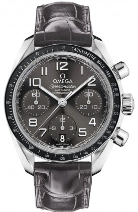 Speedmaster Automatic Self Wind in Steel on Gray Crocodile Leather Strap with Gray Dial