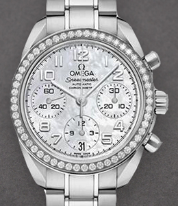 Speedmaster 38mm in Steel with Diamond Bezel on Steel Bracelet with MOP Dial