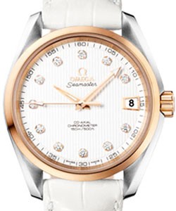 Seamaster Aqua Terra Mid-size in Steel and Rose Gold Bezel on White Alligator Leather Strap with White MOP Diamond Dial