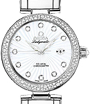 DeVille Ladymatic in Steel with Diamond Bezel on White Alligator Leather Strap with White MOP Diamond Dial