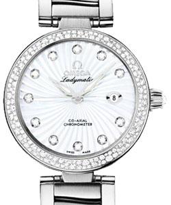 DeVille Ladymatic in Steel with Diamond Bezel on Steel Bracelet with White MOP Diamond Dial