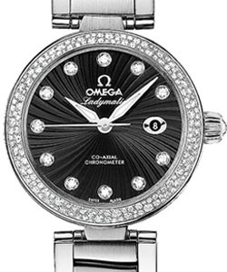 DeVille Ladymatic 34mm in Steel with Diamonds Bezel on Steel Bracelet with Black Diamond Dial