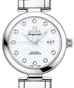 DeVille Ladymatic in Steel on White Alligator Leather Strap with White MOP Diamond Dial