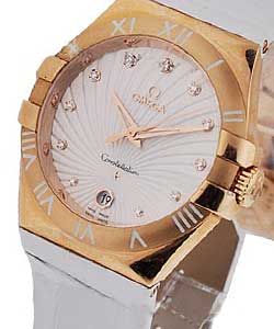 Constellation Ladies 35mm Quartz in Rose Gold on White Alligator Leather Strap with MOP Diamonds Dial