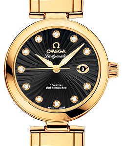 DeVille Ladymatic in Yellow Gold on Black Alligator Leather Strap with Black Diamond Dial