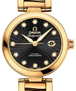 De Ville Ladymatic in Yellow Gold on Yellow Gold Bracelet with Black Diamond Dial