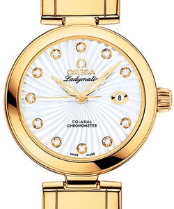 DeVille Ladymatic on White Croc Strap Yellow Gold on Strap with White MOP Diamond Dial