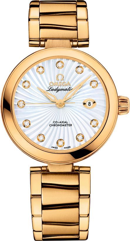 DeVille Ladymatic 34mm Automatic in Yellow Gold on Yellow Gold Bracelet with White MOP Diamond Dial