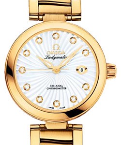 DeVille Ladymatic 34mm Automatic in Yellow Gold on Yellow Gold Bracelet with White MOP Diamond Dial