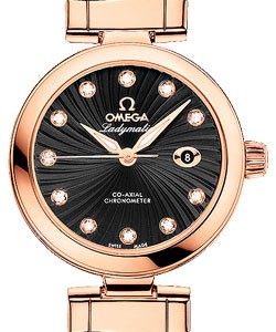 DeVille Ladymatic in Rose Gold on Black Alligator Leather Strap with Black Diamond Dial