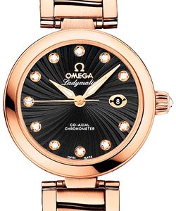 De Ville Ladymatic in Rose Gold on Rose Gold Bracelet with Black Diamond Dial