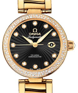 De Ville Ladymatic in Yellow Gold with Diamond Bezel on Yellow Gold Bracelet with Black Diamond Dial