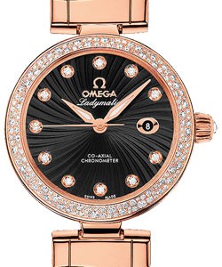 DeVille Ladymatic in Rose Gold with Diamond Bezel on Black Alligator Leather Strap with Black Diamond Dial