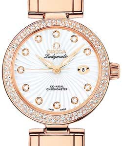 DeVille Ladymatic in Rose Gold with Diamond Bezel on White Alligator Leather with MOP Diamond Dial