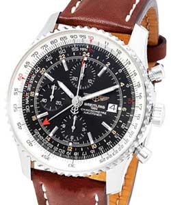 Navitimer World Chronograph Men's in Steel Steel on Brown Leather Strap with Black Dial