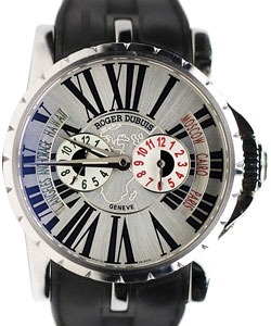 Excalibur Triple Time Zone 45mm in White Gold on Black Rubber Strap with Silver Dial