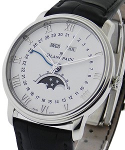 Villeret Quantieme Moon Phase Complete Calendar in Steel on Black Crocodile Leather Strap with White Dial